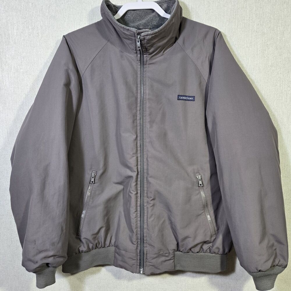Lands End Men Soft Bomber Jacket Fleece Lined Full Zip Outdoor LARGE 42-44 Gray